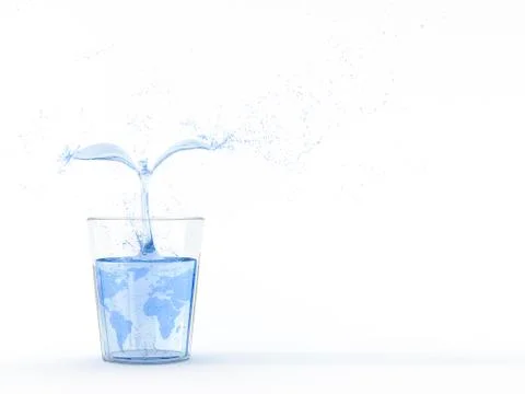 3D Rendering, plant of water growing in glass, world texture, copy space Illustrazione stock