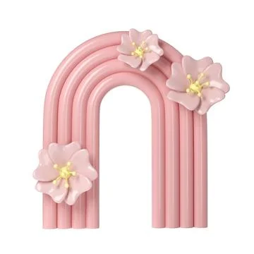3d rendering of plaster pink molds arch with flower. Minimalistic spring display 스톡 일러스트