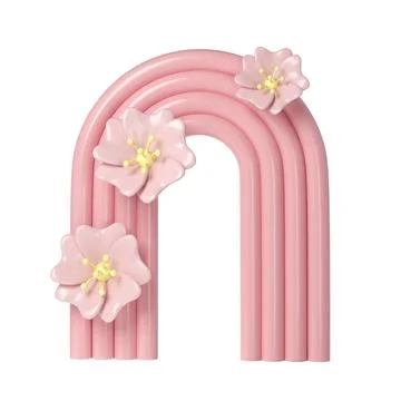 3d rendering of plaster pink molds arch with flower. Minimalistic spring display 스톡 일러스트