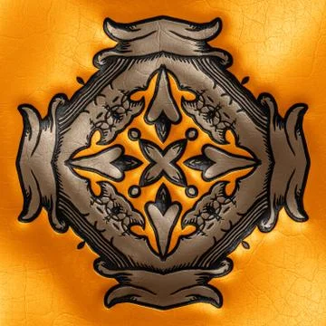 3D rendering of plastic background tile with vintage ornament Stock Illustration