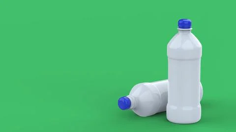 3d rendering plastic bottles on green background. Ecology problem image Stock Illustration