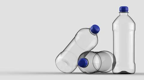 3d rendering plastic bottles on green background. Ecology problem image Stock Illustration