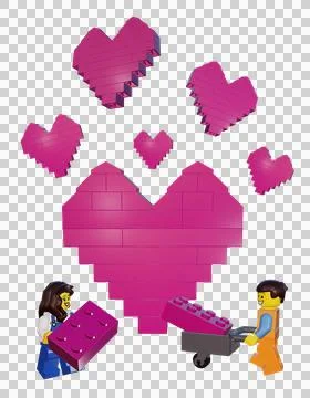 3D rendering of plastic bricks building a love Valentine`s heart relationship 스톡 사진