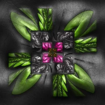 3D rendering of plastic striped fractal on leather Stock Illustration