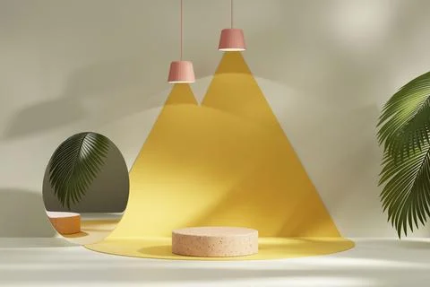 3D rendering platform podium with palm tree product presentation background Stock Illustration