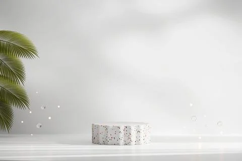 3D rendering platform podium with palm tree product presentation background Stock Photos