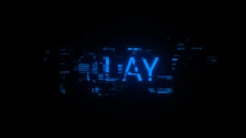 3D rendering play text with screen effects of technological glitches 스톡 일러스트