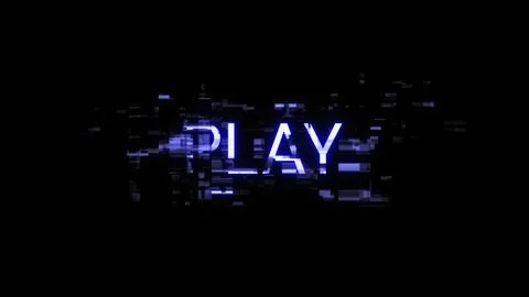 3D rendering play text with screen effects of technological glitches 스톡 일러스트
