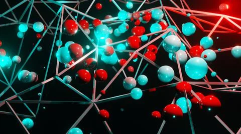 3D Rendering. Plexus effect. Abstract digital connection moving dots and line Stock Illustration