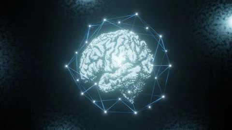 3d Rendering Plexus structure evolving around human brain Stock Illustration