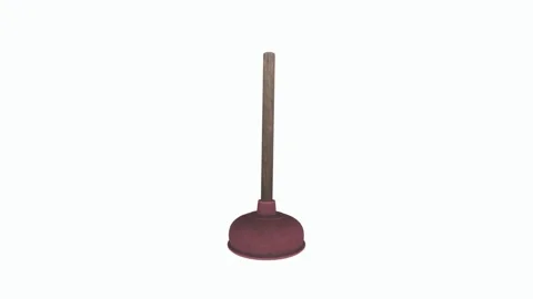 3D rendering of a plunger with a wooden handle and rubber suction cup Stock-Footage 303594886
