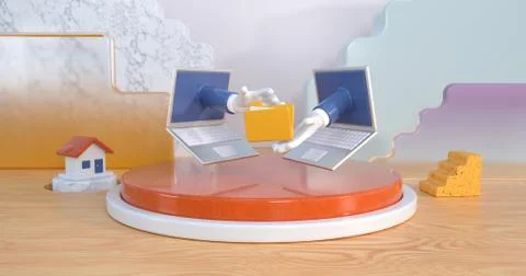 3d rendering of podium and laptop. Illustrazione stock