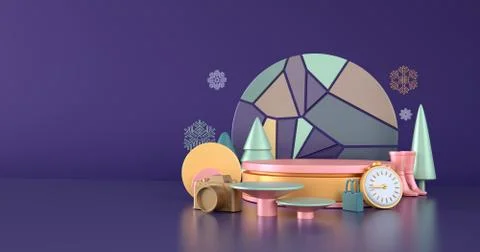 3d rendering of podium and snowflake. Stock Illustration