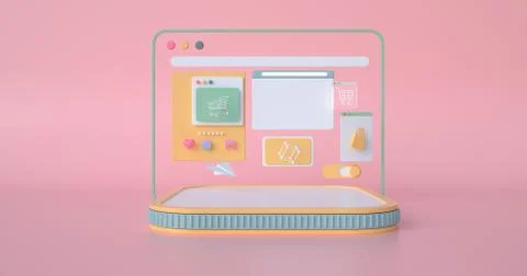 3d rendering of podium and web icons. Stock Illustration