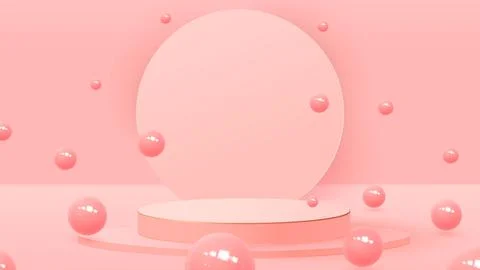 3D rendering of a podium box with balls . Bouncing balls, pastel backgrounds Stock Illustration