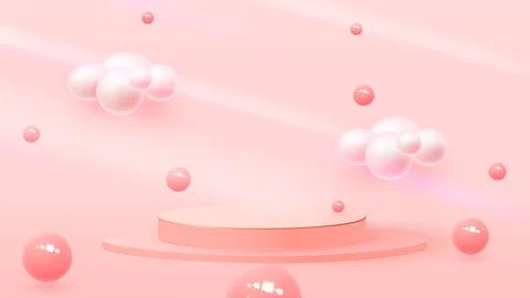 3D rendering of a podium box with balls . Bouncing balls, pastel backgrounds Illustrazione stock