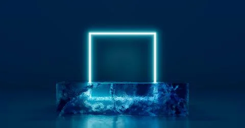 3D rendering. A podium or stand made of a solid piece of rectangular blue ice 스톡 일러스트
