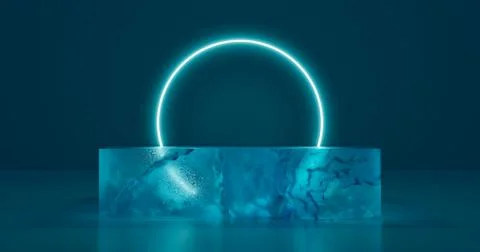 3D rendering. A podium or stand made of a solid piece of rectangular blue ice Stock Illustration