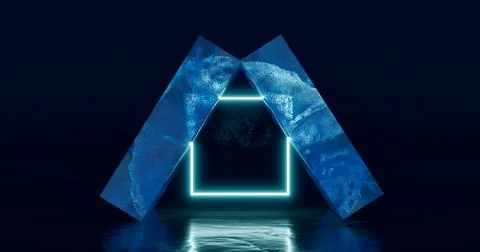 3D rendering. A podium or stand made of a solid piece of rectangular blue ice Stock Illustration