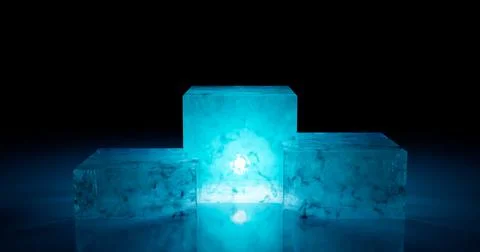 3D rendering. A podium or stand made of a solid piece of rectangular blue ice Stock Illustration