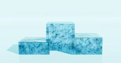 3D rendering. A podium or stand made of a solid piece of rectangular blue ice 스톡 일러스트