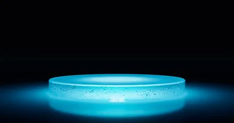 3D rendering. A podium or stand made of a solid piece of ice of a round shape 스톡 일러스트