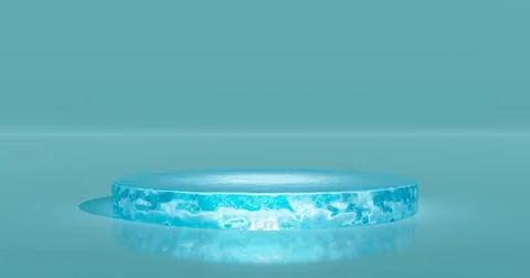 3D rendering. A podium or stand made of a solid piece of ice of a round shape 库存插图