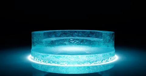 3D rendering. A podium or stand made of a solid piece of ice of a round shape 스톡 일러스트