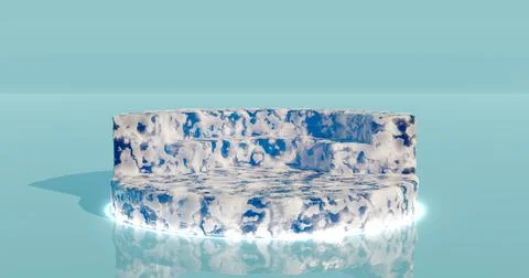 3D rendering. A podium or stand made of a solid piece of ice of a round shape 스톡 일러스트