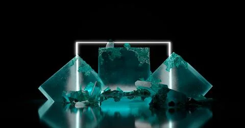 3D rendering. A podium or stand made of a solid piece of rectangular blue ice 스톡 일러스트