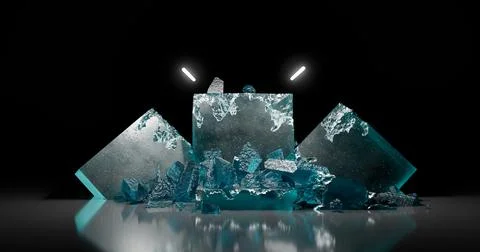 3D rendering. A podium or stand made of a solid piece of rectangular blue ice 스톡 일러스트