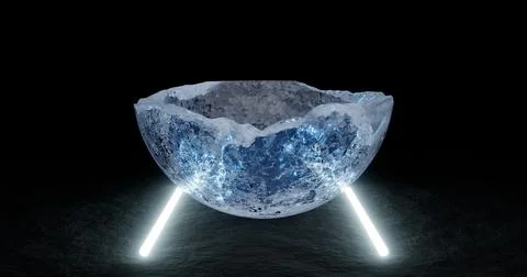 3d rendering. A podium or stand made of a single piece of ice in a round sh.. Stock Illustration
