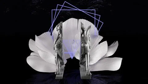 3d rendering. Podium for product display in silver and violet colour. Statue  스톡 일러스트