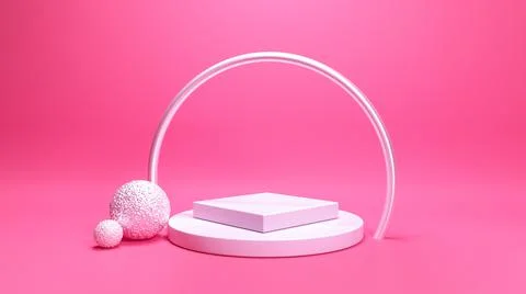 3D rendering of a podium set with a steel arch on a pink background 스톡 일러스트