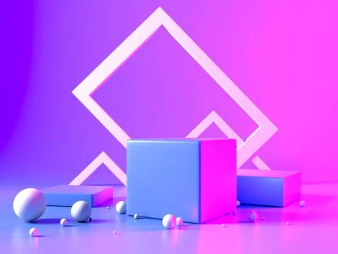 3d rendering, podium shelf Pink and purple  minimal abstract background for c Stock Illustration