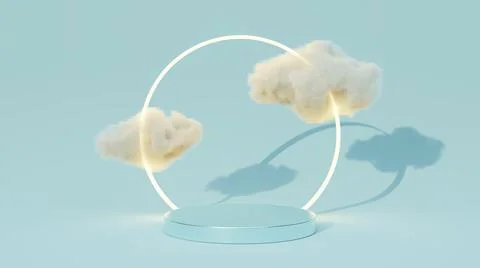 3D rendering podium sky with ring sun and cloud for product. イラスト素材
