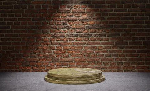 3D rendering of a podium under a limelight against a brick wall Stock Illustration