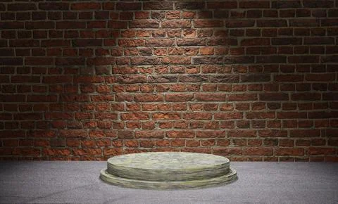 3D rendering of a podium under a limelight against a brick wall Stock Illustration