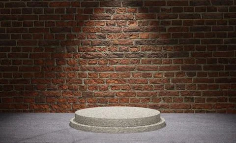 3D rendering of a podium under a limelight against a brick wall Stock Illustration