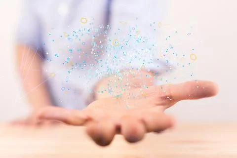 3D rendering of Polygonal wireframe art looks like constellation-Cloud technolog 写真素材