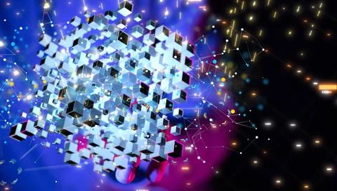 3D rendering of Polygonal wireframe art looks like constellation-Cloud technolog 写真素材