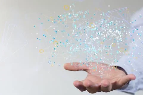 3D rendering of Polygonal wireframe art looks like constellation-Cloud technolog 写真素材