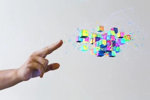 3D rendering of Polygonal wireframe art looks like constellation with finger poi Foto stock