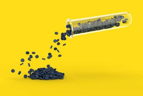 3D rendering of polymer plastic beads spilling out from a test tube isolated on イラスト素材