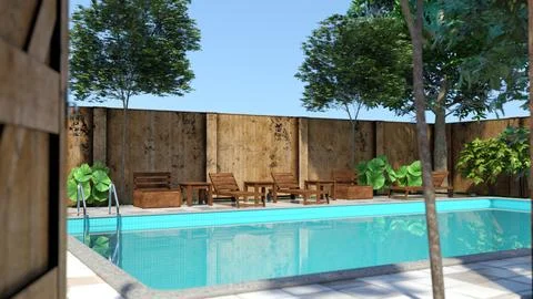 3D Rendering Pool Area Illustrazione stock