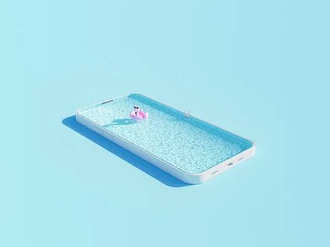 3D rendering of pool in smartphone case on blue surface Stock Illustration