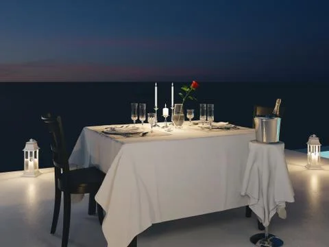 3d rendering of pool villa with champagne. new years eve イラスト素材