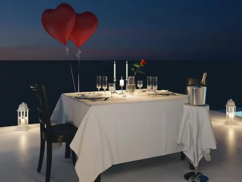 3d rendering of pool villa with champagne. new years eve Ilustración de archivo