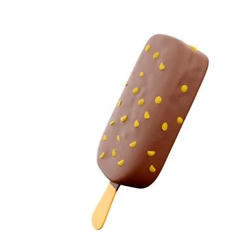 3d rendering popsicle with nuts icon. 3d render ice cream with chocolate and Stock Illustration