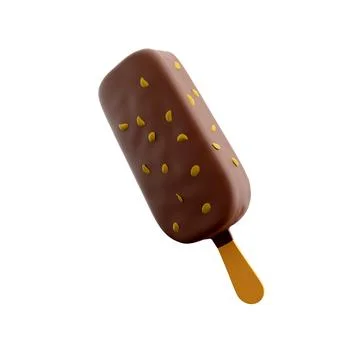 3d rendering popsicle with nuts icon. 3d render ice cream with chocolate and Stock Illustration